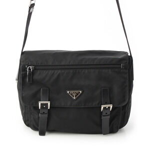 Prada Tessuto Triangle Logo Shoulder Messenger Bag Black